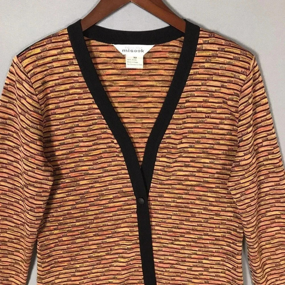 Exclusively Misook Long Sleeve Cardigan Size XS Brown Orange One Button Sweater - Picture 6 of 15